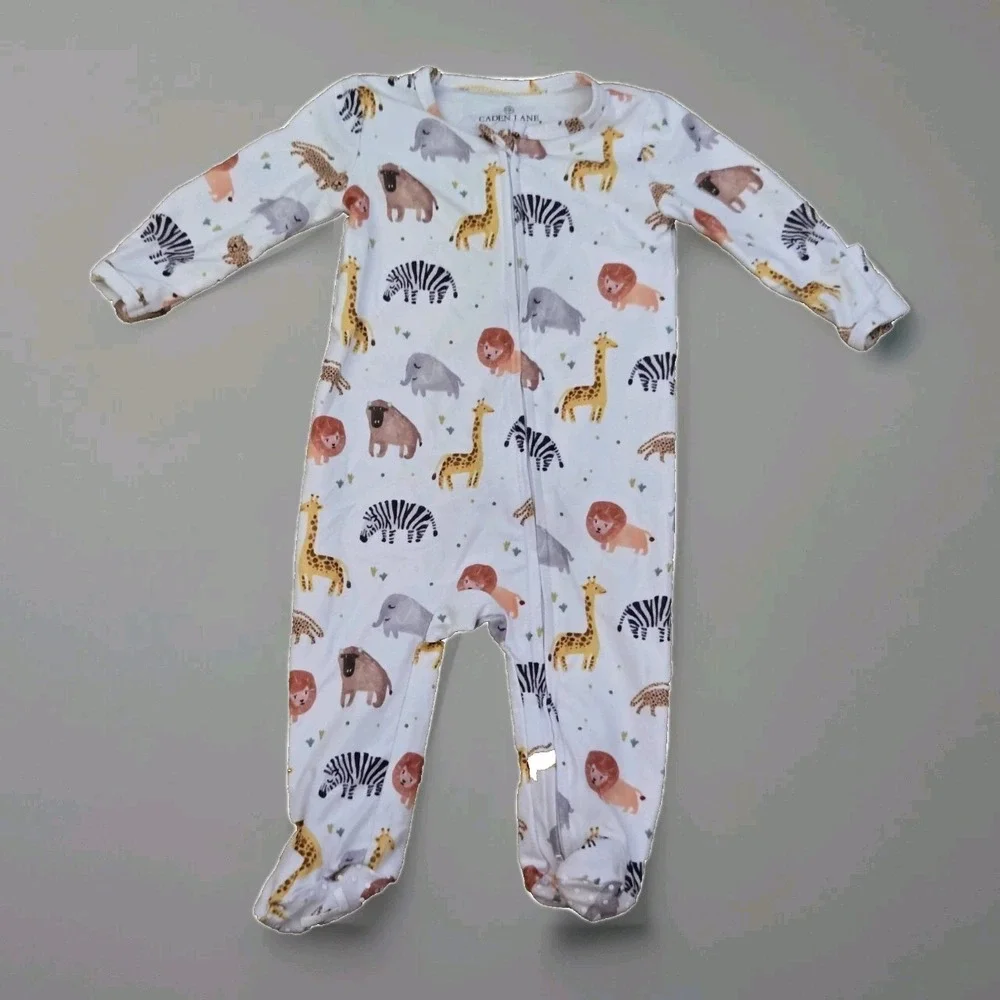 Caden Lane Baby Boy 0-3months safari zip Footed Pajamas HTF‎ EUC